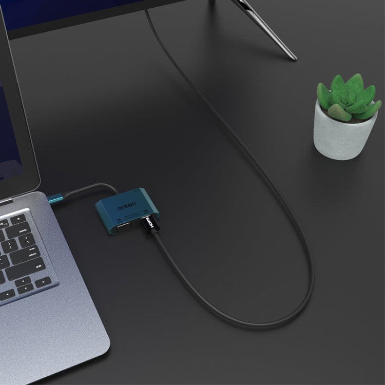 Onten M205 3 en 1 Tipo-C a HDMI+VGA+PD Convertidor de vídeo de carga rápida, M205