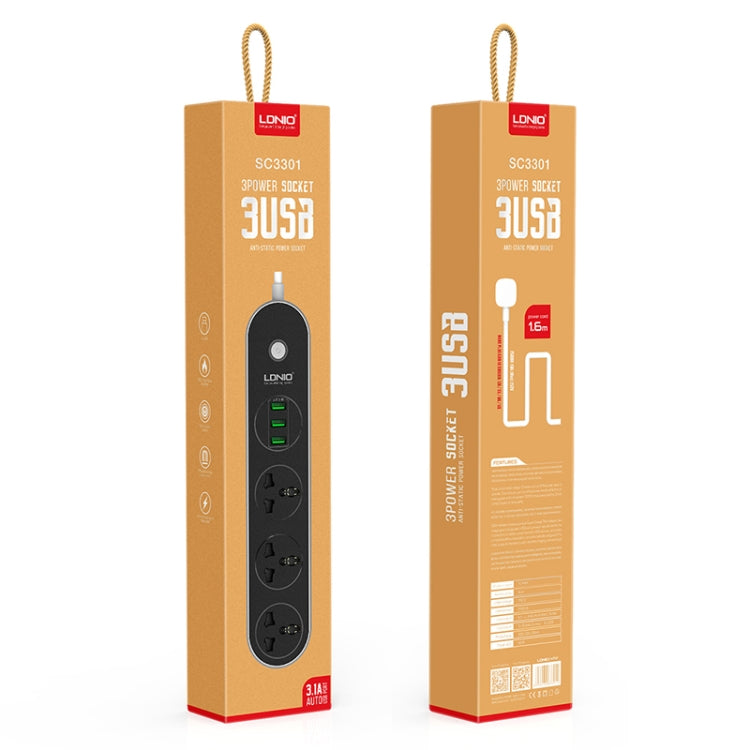 LDNIO SC3301 3 x puertos USB Enchufe de viaje para oficina en casa, longitud del cable: 1,6 m, enchufe de EE. UU.