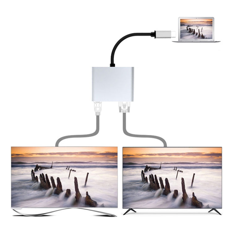 Estación de acoplamiento multifuncional 2 en 1 USB-C / Type-C a HDMI+VGA HUB