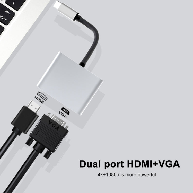 Estación de acoplamiento multifuncional 2 en 1 USB-C / Type-C a HDMI+VGA HUB
