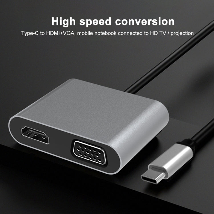 Estación de acoplamiento multifuncional 2 en 1 USB-C / Type-C a HDMI+VGA HUB