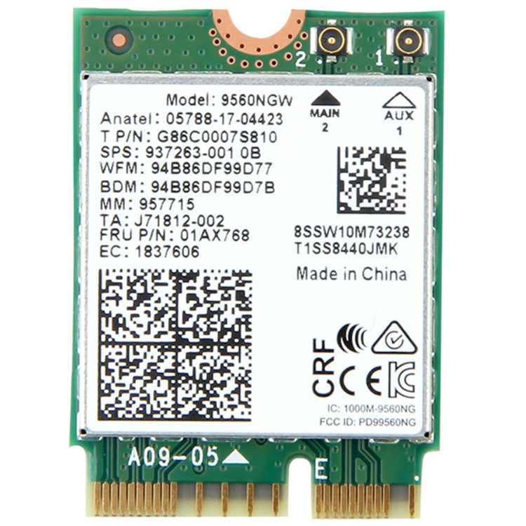 9560NGW doble banda 1,73 Gbps inalámbrico para Intel 9560ac NGFF Key E tarjeta Wifi 8020.11ac Bluetooth 5,0 portátil para Windows 10, 9560NGW  Intel 9560ac