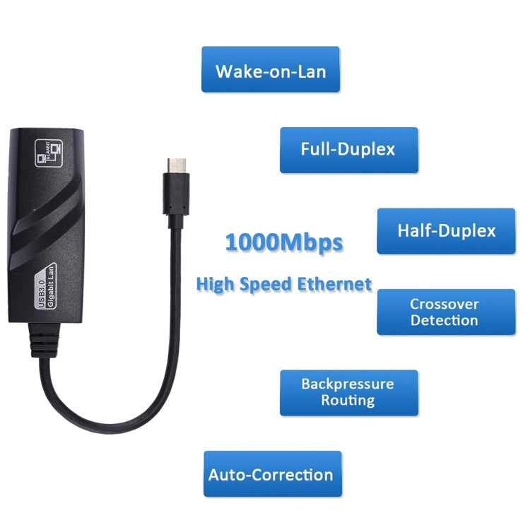 Adaptador de red USB-C / Type-C a RJ45 Gigabit Ethernet de 15 cm, RJ45
