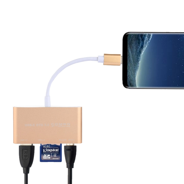 5 en 1 Micro SD + SD + USB 3.0 + USB 2.0 + Puerto Micro USB a USB-C / Type-C OTG COMBO Adaptador Lector de tarjetas para tableta, teléfono inteligente, PC, 5 in 1(Silver), 5 in 1(Gold)