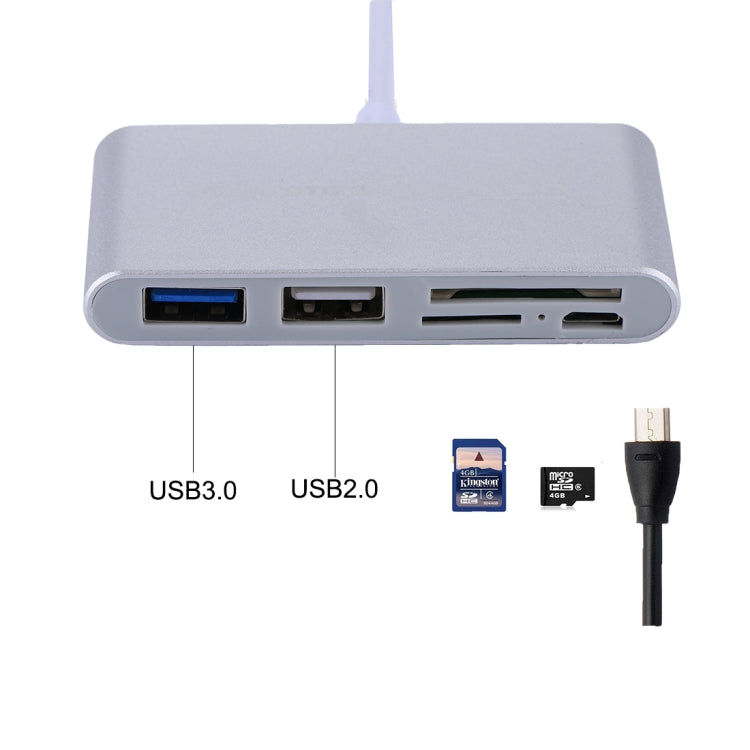 5 en 1 Micro SD + SD + USB 3.0 + USB 2.0 + Puerto Micro USB a USB-C / Type-C OTG COMBO Adaptador Lector de tarjetas para tableta, teléfono inteligente, PC, 5 in 1(Silver), 5 in 1(Gold)