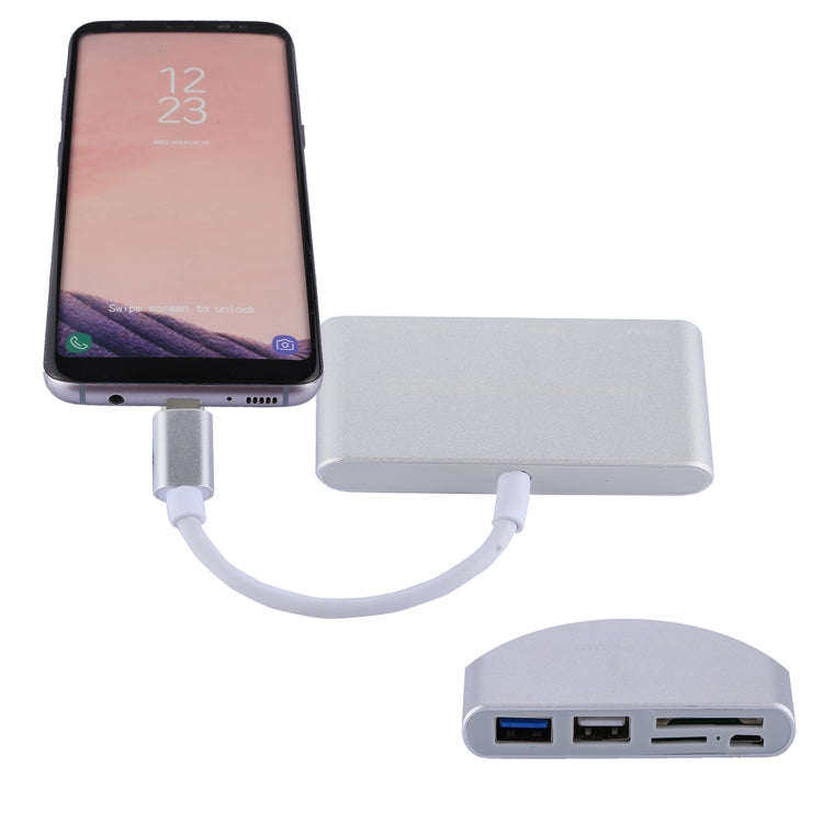 5 en 1 Micro SD + SD + USB 3.0 + USB 2.0 + Puerto Micro USB a USB-C / Type-C OTG COMBO Adaptador Lector de tarjetas para tableta, teléfono inteligente, PC, 5 in 1(Silver), 5 in 1(Gold)