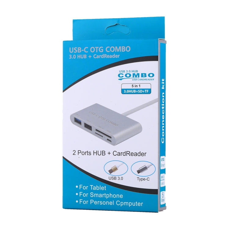 5 en 1 Micro SD + SD + USB 3.0 + USB 2.0 + Puerto Micro USB a USB-C / Type-C OTG COMBO Adaptador Lector de tarjetas para tableta, teléfono inteligente, PC, 5 in 1(Silver), 5 in 1(Gold)