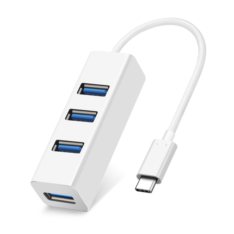 Adaptador HUB portátil USB-C / Type-C macho a 4 puertos USB hembra, 4 Ports USB (White)