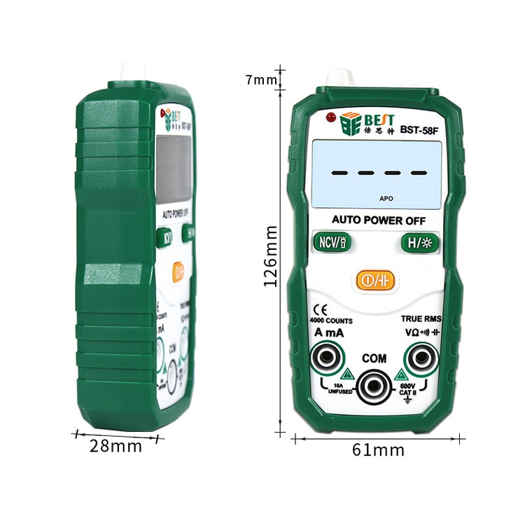 MEJOR BST-58F Multímetro de rango automático completo sin cambio Identificación inteligente Multímetro digital Mini instrumento eléctrico para el hogar