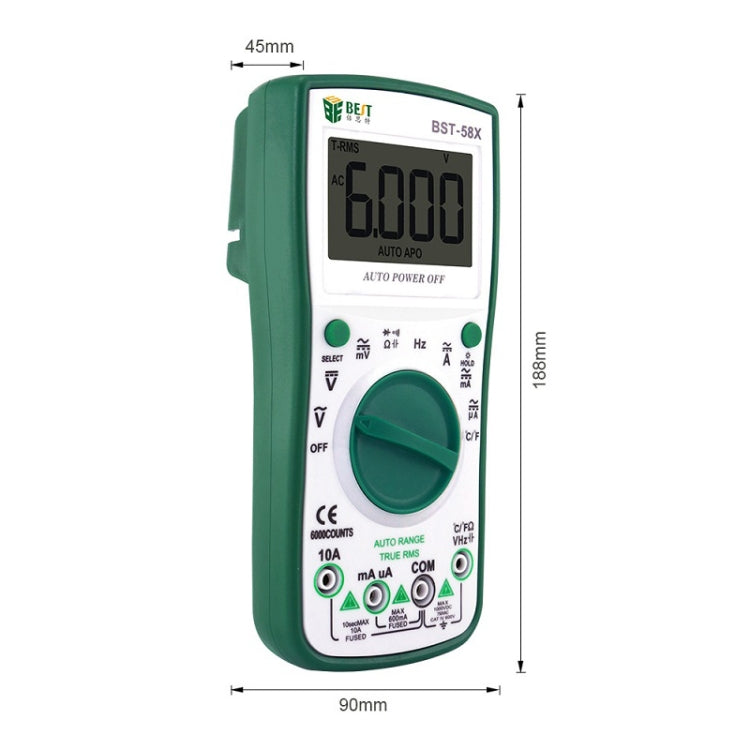 MEJOR BST-58X Multímetro digital multifunción Rango automático Pantalla semi retroiluminada de cuatro posiciones Inteligente anti quemaduras