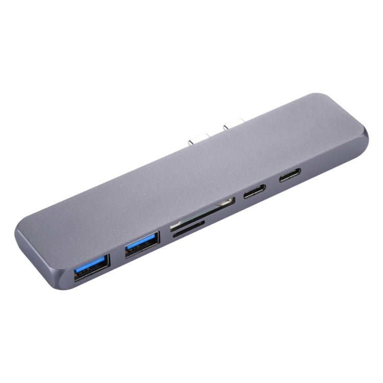 Adaptador HUB USB-C/Tipo-C dual multifunción de aleación de aluminio con HDMI hembra y 2 puertos USB 3.0 y 2 puertos USB-C/Tipo-C y ranura para tarjeta SD y ranura para tarjeta TF, HDMI+2xUSB 3.0+2xType-C+Micro SD+SD