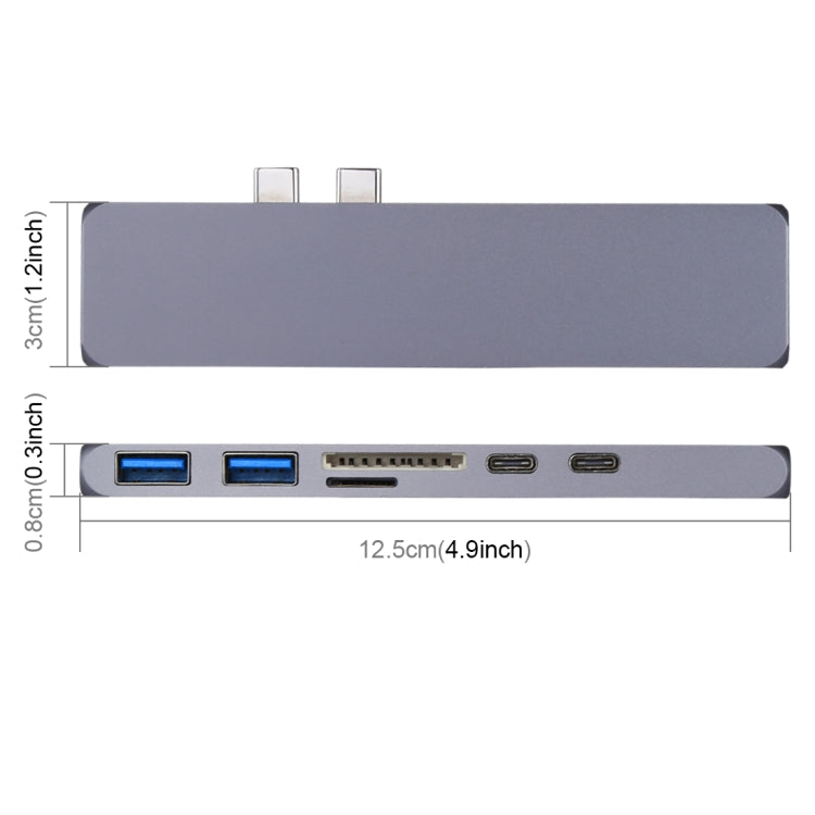 Adaptador HUB USB-C/Tipo-C dual multifunción de aleación de aluminio con HDMI hembra y 2 puertos USB 3.0 y 2 puertos USB-C/Tipo-C y ranura para tarjeta SD y ranura para tarjeta TF, HDMI+2xUSB 3.0+2xType-C+Micro SD+SD