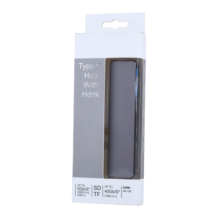 Adaptador HUB USB-C/Tipo-C dual multifunción de aleación de aluminio con HDMI hembra y 2 puertos USB 3.0 y 2 puertos USB-C/Tipo-C y ranura para tarjeta SD y ranura para tarjeta TF, HDMI+2xUSB 3.0+2xType-C+Micro SD+SD