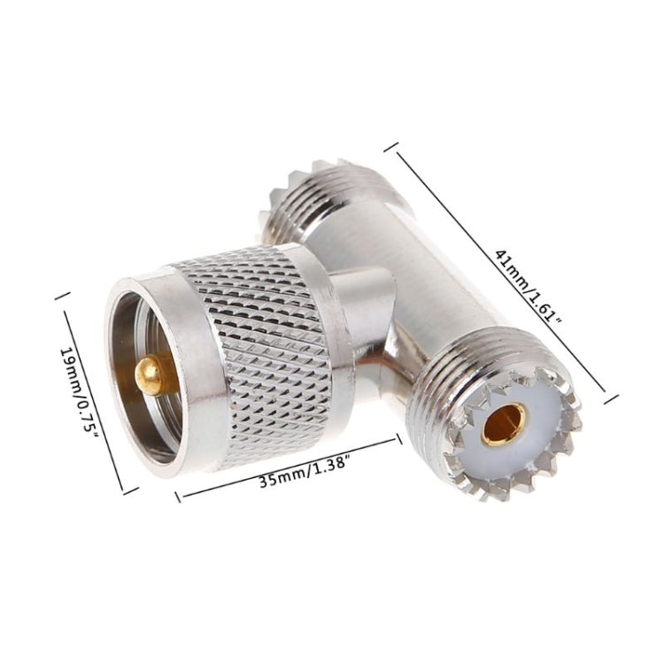 Adaptador UHF macho PL259 en forma de T a 2 UHF hembra
