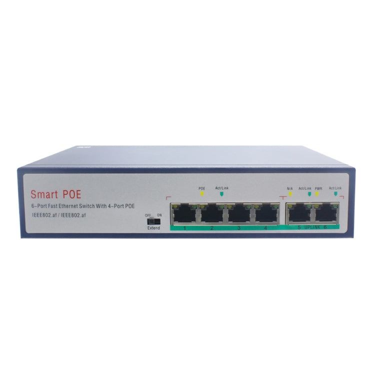 ESCAM POE 4+2 Conmutador Fast Ethernet de 6 puertos Conmutador de red POE de 4 puertos 10/100M 120W, Distancia de transmisión: 150m, 6 Ports