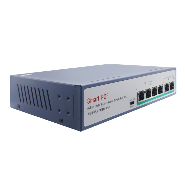 ESCAM POE 4+2 Conmutador Fast Ethernet de 6 puertos Conmutador de red POE de 4 puertos 10/100M 120W, Distancia de transmisión: 150m, 6 Ports