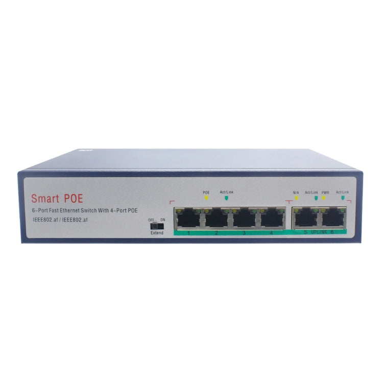 ESCAM POE 4+2 Conmutador Fast Ethernet de 6 puertos Conmutador de red POE de 4 puertos 10/100M 120W, Distancia de transmisión: 150m, 6 Ports