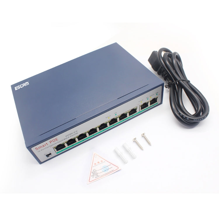 ESCAM POE 8+2 Conmutador Fast Ethernet de 10 puertos Conmutador de red POE de 8 puertos 10/100M 120W, Distancia de transmisión: 150m, 10 Ports