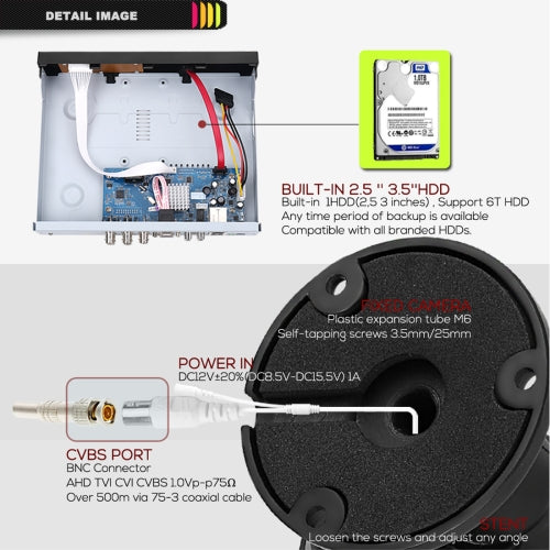 A2B5 720P 1.0 megapíxeles 2 x cámaras Bullet AHD Kit AHD DVR, compatible con visión nocturna / detección de movimiento, distancia IR: 20 m, A2B5 Kit