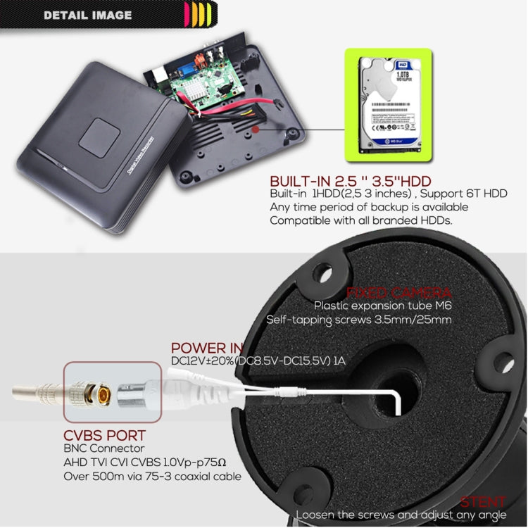 A8B5-Mini 8 canales 1080P 2.0 megapíxeles 8 cámaras Bullet AHD Mini kit AHD DVR, compatible con visión nocturna / detección de movimiento, distancia IR: 20 m, A8B5-Mini Kit