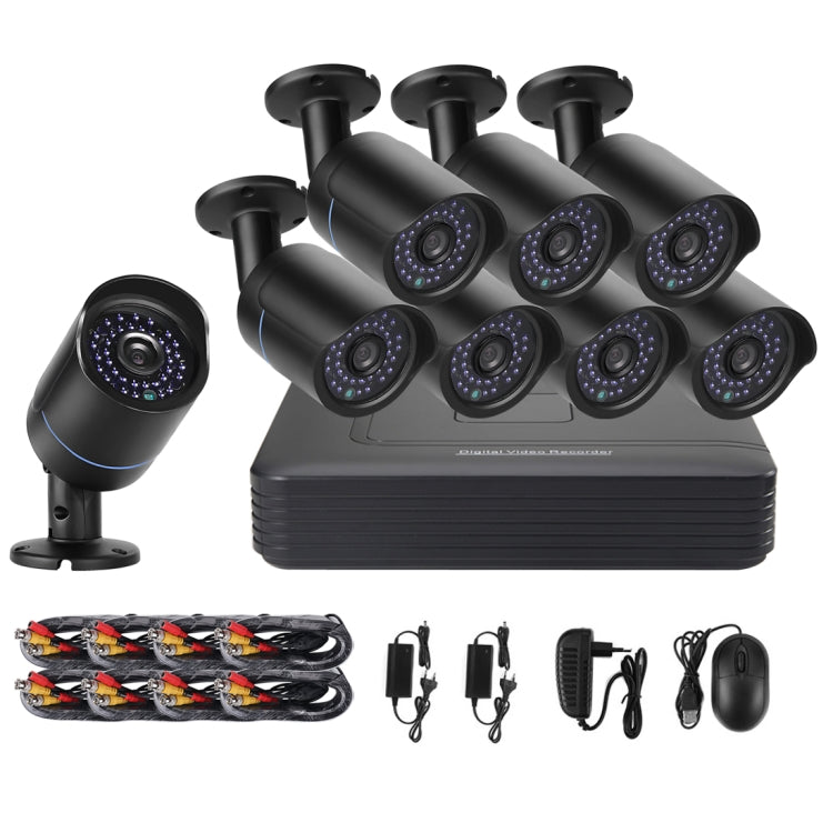 A8B5-Mini 8 canales 1080P 2.0 megapíxeles 8 cámaras Bullet AHD Mini kit AHD DVR, compatible con visión nocturna / detección de movimiento, distancia IR: 20 m, A8B5-Mini Kit