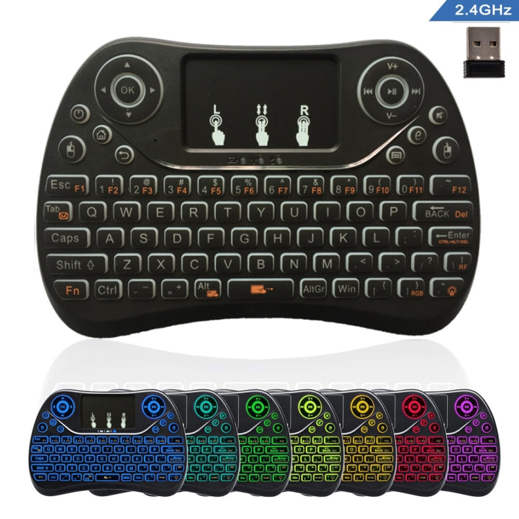I8 Max 2,4 GHz Mini teclado inalámbrico con panel táctil recargable Fly Air Mouse juego inteligente retroiluminado de 7 colores