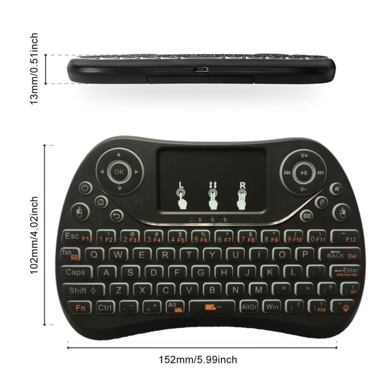 I8 Max 2,4 GHz Mini teclado inalámbrico con panel táctil recargable Fly Air Mouse juego inteligente retroiluminado de 7 colores