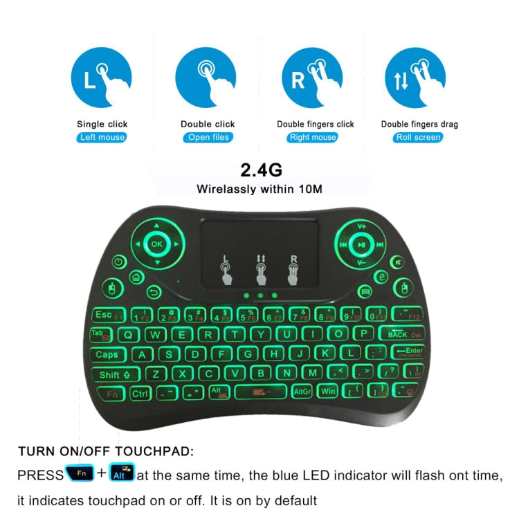 I8 Max 2,4 GHz Mini teclado inalámbrico con panel táctil recargable Fly Air Mouse juego inteligente retroiluminado de 7 colores