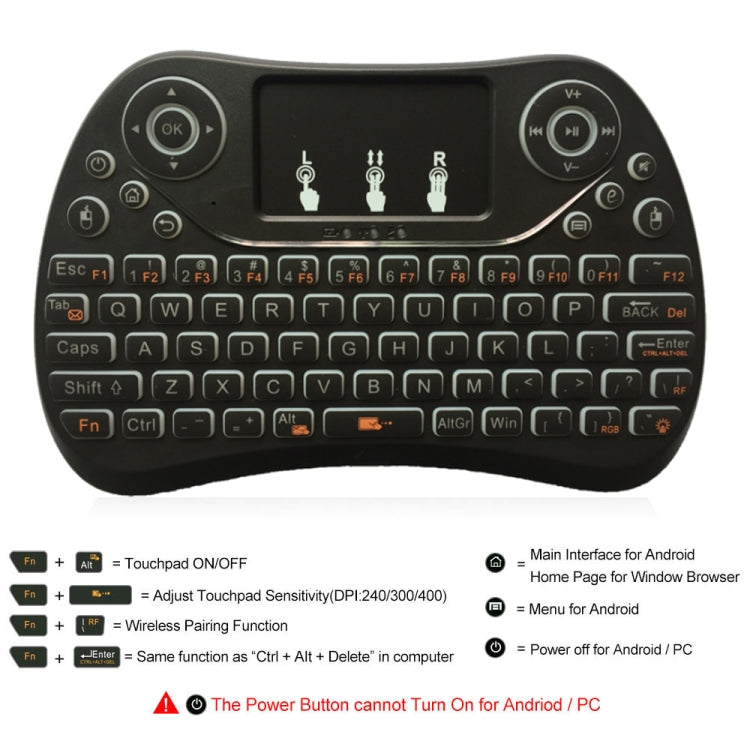 I8 Max 2,4 GHz Mini teclado inalámbrico con panel táctil recargable Fly Air Mouse juego inteligente retroiluminado de 7 colores