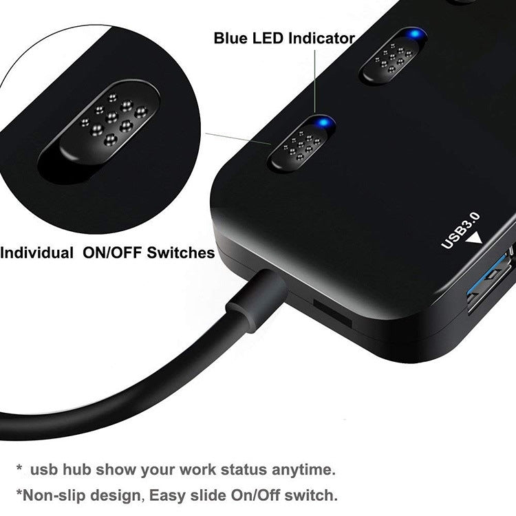 Hub de 4 puertos USB3.0 ultrarrápido con interruptor, USB 3.0