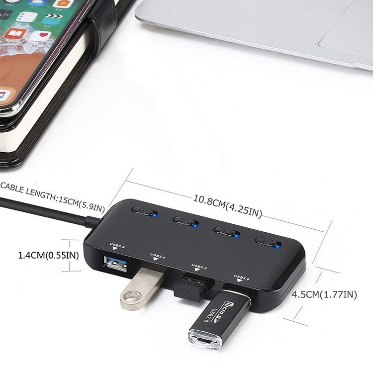 Hub de 4 puertos USB3.0 ultrarrápido con interruptor, USB 3.0