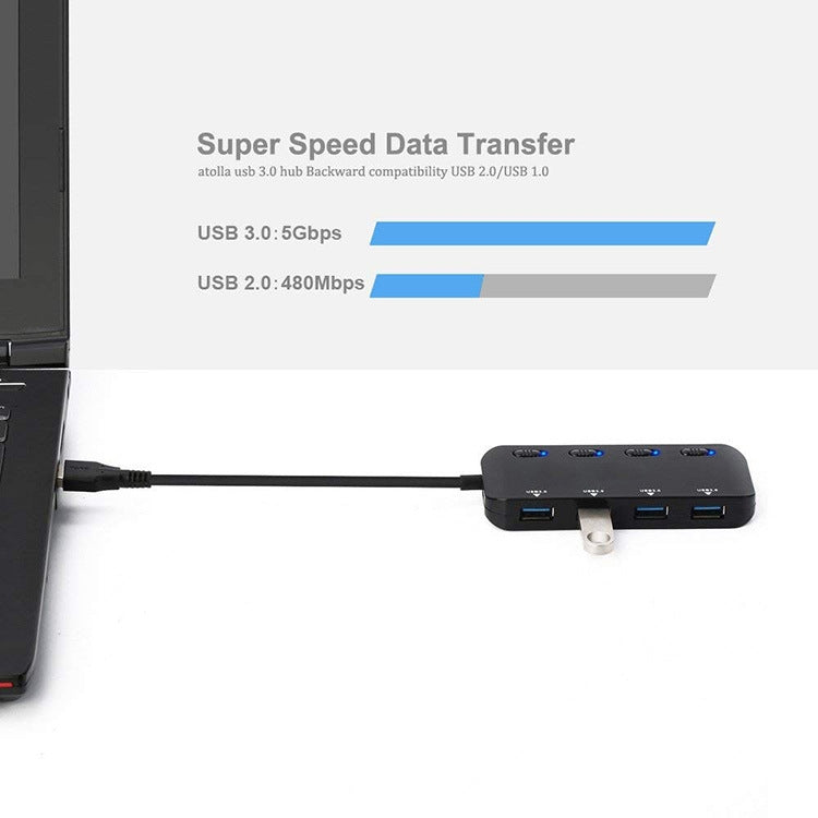 Hub de 4 puertos USB3.0 ultrarrápido con interruptor, USB 3.0