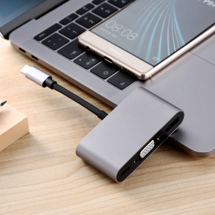 5 en 1 Tipo-C a HDMI + VGA + USB 3.0 + Puerto de audio + Adaptador HUB de puerto PD