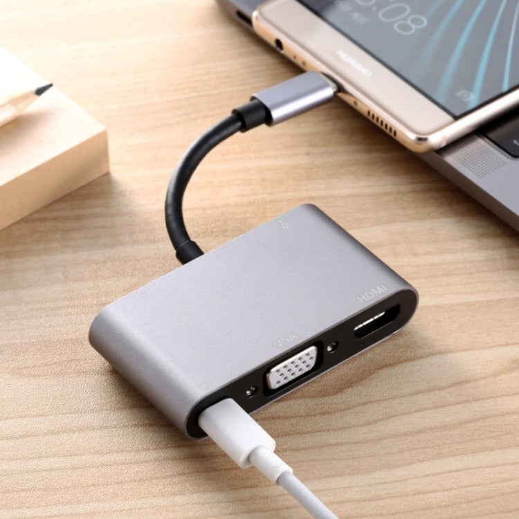 5 en 1 Tipo-C a HDMI + VGA + USB 3.0 + Puerto de audio + Adaptador HUB de puerto PD