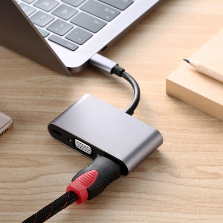 5 en 1 Tipo-C a HDMI + VGA + USB 3.0 + Puerto de audio + Adaptador HUB de puerto PD