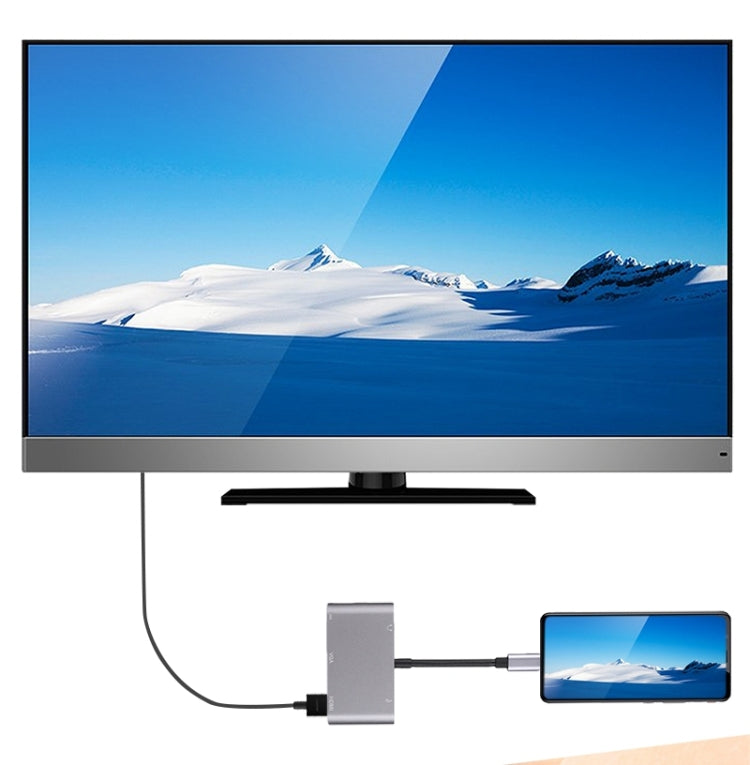 5 en 1 Tipo-C a HDMI + VGA + USB 3.0 + Puerto de audio + Adaptador HUB de puerto PD