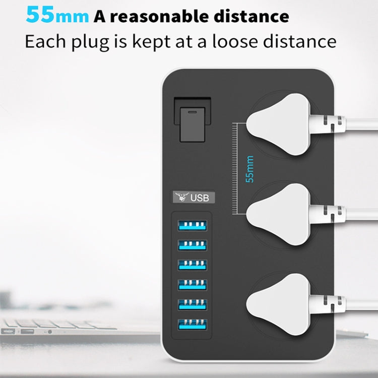T09 3000W Alta potencia Multifunción Plug-in Conector universal internacional de 3 orificios + 6 USB de carga inteligente, EU PLUG, US PLUG, UK PLUG