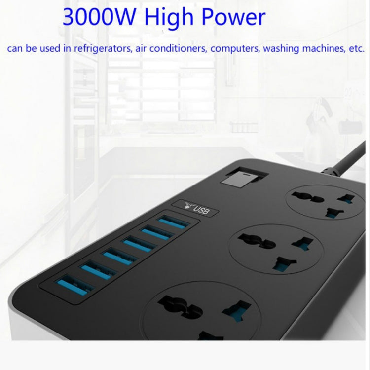 T09 3000W Alta potencia Multifunción Plug-in Conector universal internacional de 3 orificios + 6 USB de carga inteligente, EU PLUG, US PLUG, UK PLUG