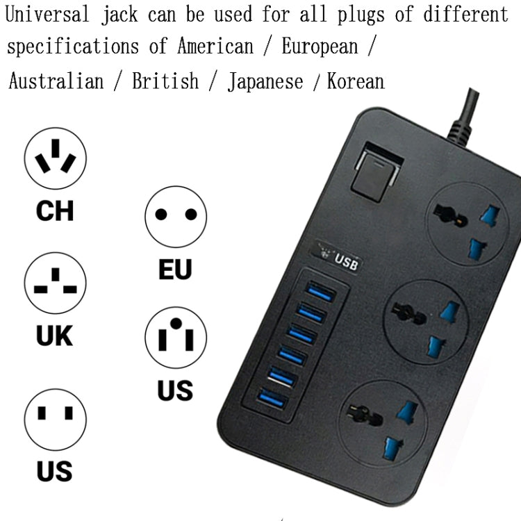 T09 3000W Alta potencia Multifunción Plug-in Conector universal internacional de 3 orificios + 6 USB de carga inteligente, EU PLUG, US PLUG, UK PLUG