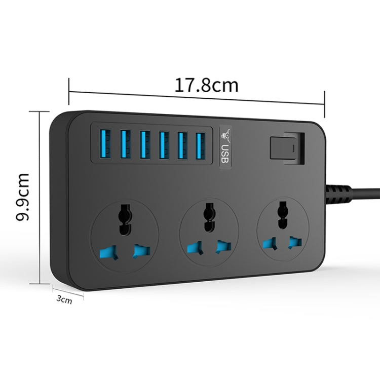 T09 3000W Alta potencia Multifunción Plug-in Conector universal internacional de 3 orificios + 6 USB de carga inteligente, EU PLUG, US PLUG, UK PLUG