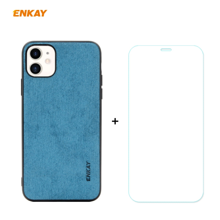 Para iPhone 11 ENKAY ENK-PC0282 2 en 1 Serie de negocios Textura de tela Cuero de PU + TPU Funda de estuche delgado y suave ＆ 0.26mm 9H 2.5D Película de vidrio templado, For iPhone 11