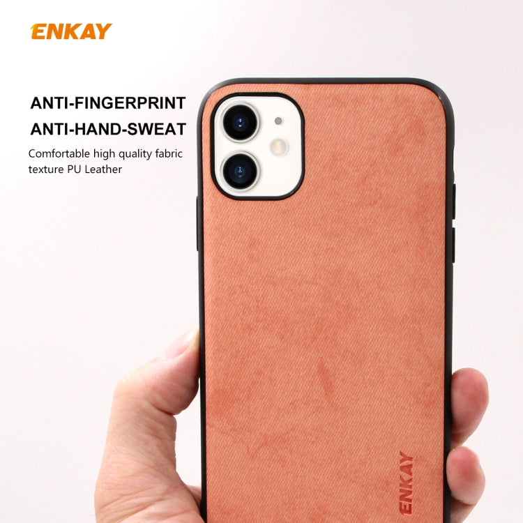 Para iPhone 11 ENKAY ENK-PC0282 2 en 1 Serie de negocios Textura de tela Cuero de PU + TPU Funda de estuche delgado y suave ＆ 0.26mm 9H 2.5D Película de vidrio templado, For iPhone 11
