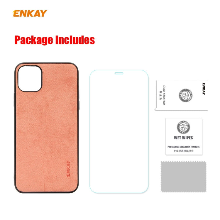 Para iPhone 11 Pro ENKAY ENK-PC0292 2 en 1 Serie de negocios Textura de tela Cuero de PU + TPU Funda de estuche delgado y suave ＆ 0.26mm 9H 2.5D Película de vidrio templado, For iPhone 11 Pro
