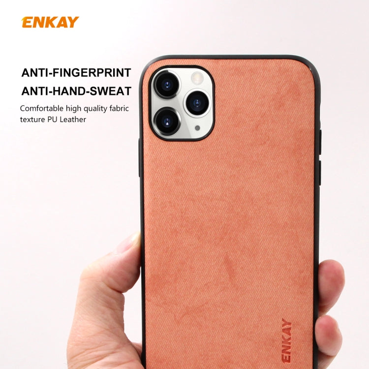 Para iPhone 11 Pro Max ENKAY ENK-PC0302 2 en 1 Serie de negocios Textura de tela Cuero de PU + TPU Funda de estuche delgado y suave ＆ 0.26mm 9H 2.5D Película de vidrio templado, For iPhone 11 Pro Max
