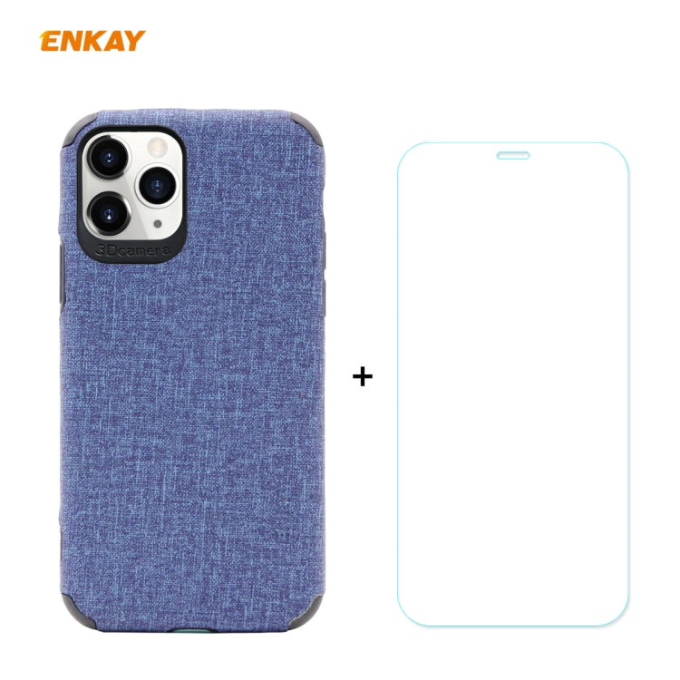 Para iPhone 11 Pro ENKAY ENK-PC0322 2 en 1 Business Series Textura de mezclilla Cuero de PU + TPU Funda de estuche delgado y suave ＆ 0.26mm 9H 2.5D Película de vidrio templado, For iPhone 11 Pro