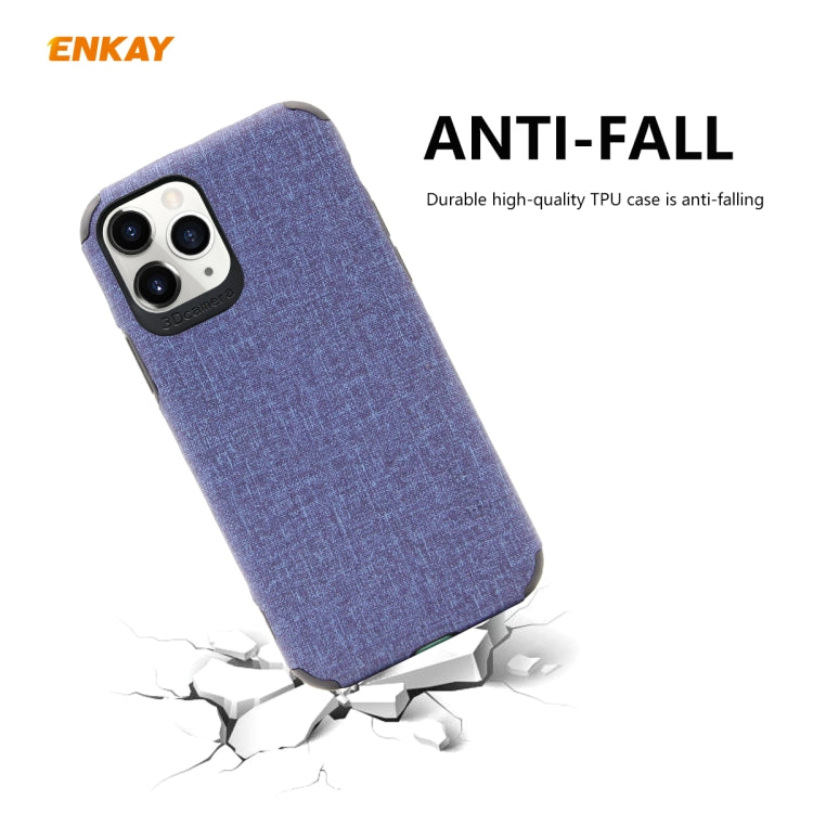 Para iPhone 11 Pro ENKAY ENK-PC0322 2 en 1 Business Series Textura de mezclilla Cuero de PU + TPU Funda de estuche delgado y suave ＆ 0.26mm 9H 2.5D Película de vidrio templado, For iPhone 11 Pro