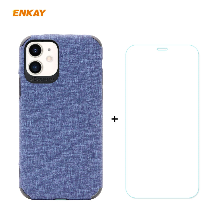 Para iPhone 11 ENKAY ENK-PC0312 2 en 1 Business Series Denim Texture PU Leather + TPU Soft Slim Case Cover ＆ 0.26mm 9H 2.5D Película de vidrio templado, For iPhone 11
