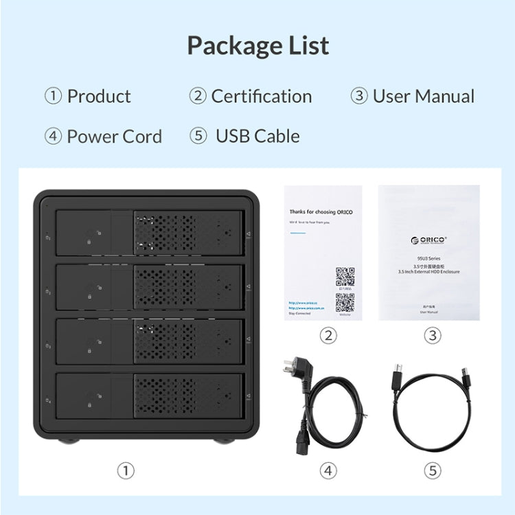 ORICO 9548U3-BK Caja para disco duro de múltiples bahías de 3,5 pulgadas