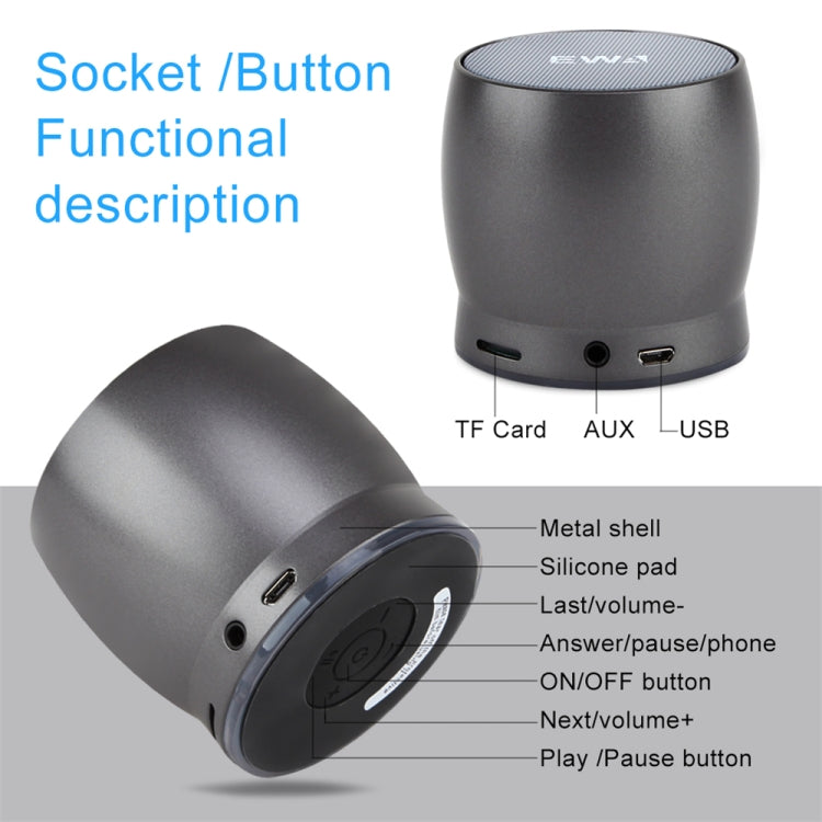 EWA A150 Mini altavoz portátil Bluetooth Inalámbrico Hifi Estéreo Fuerte Bass Music Boom Box Subwoofer de metal, compatible con tarjeta Micro SD y AUX de 3,5 mm