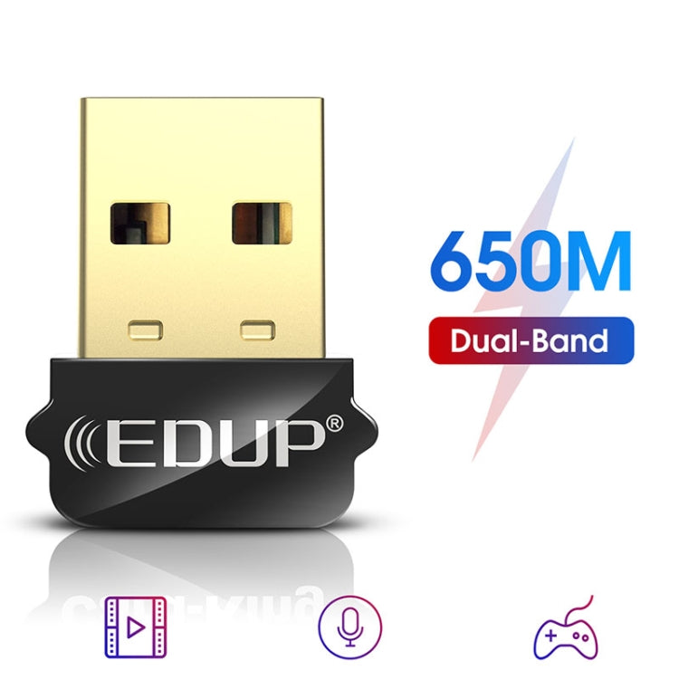 EDUP EP-AC1651 Adaptador WIFI USB 650Mbps Banda dual 5G / 2.4GHz Tarjeta de red inalámbrica externa Receptor Dongle Wifi para computadora portátil Windows MacOS